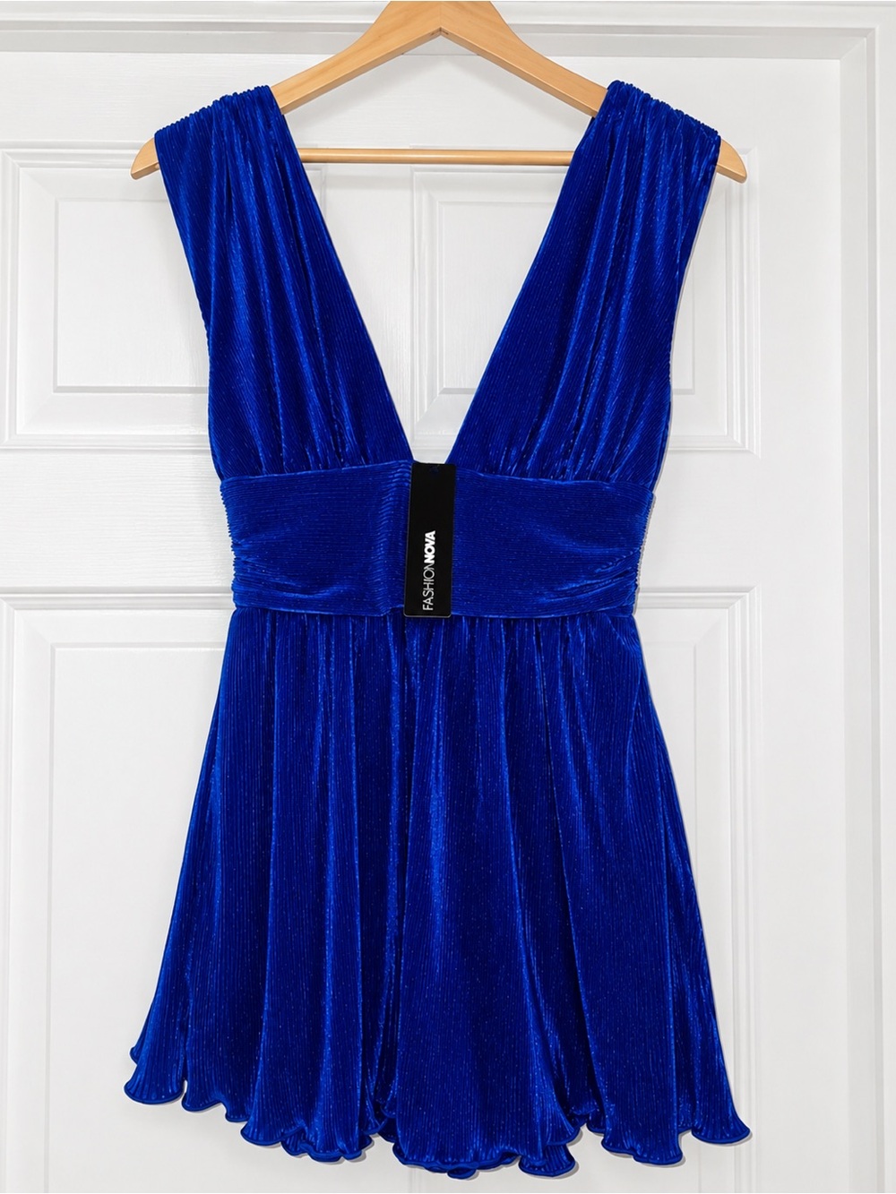 NWTs Fashion Nova Cobalt Blue Plunging Velvet Mini Romper